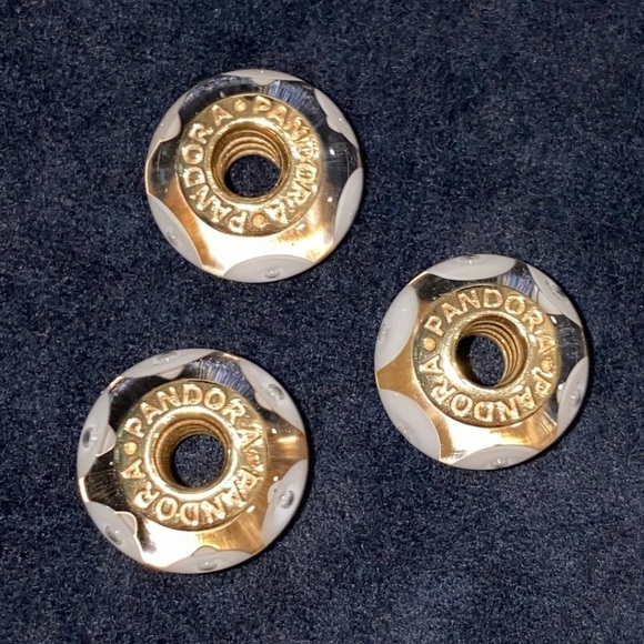 New 3 Pandora 14k Yellow Gold Murano Charms (White) - Picture 3 of 5